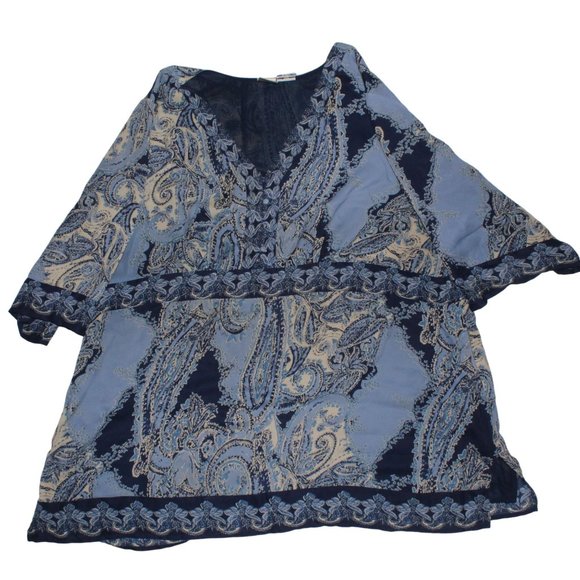 Main Street Blues Womens Plus 32W Blue Multicolored 3/4 Sleeve Tunic Blouse Top - Picture 4 of 9